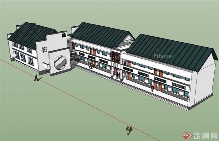 某现代中式风格详细精致两层住宅楼设计su模型[原