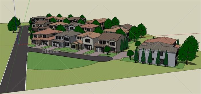 某小区别墅住宅楼建筑设计su模型（可用作普通住