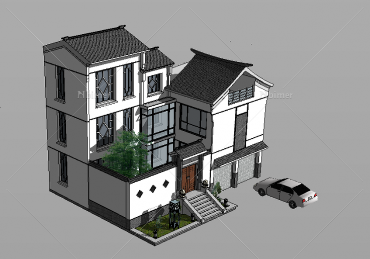 分享一个中式别墅SketchUp模型下载带截图预览