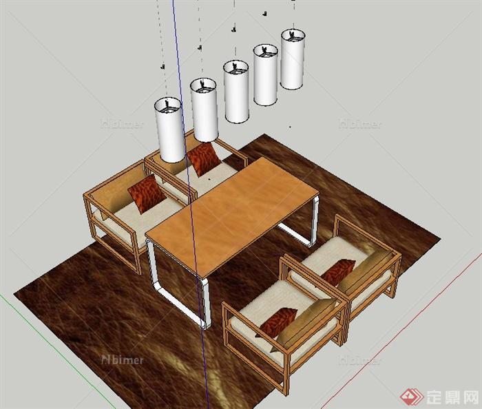 某木质四人餐桌椅设计SU模型