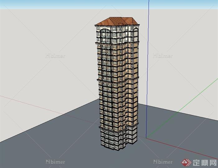 某欧式风格高层详细住宅楼设计su模型[原创]