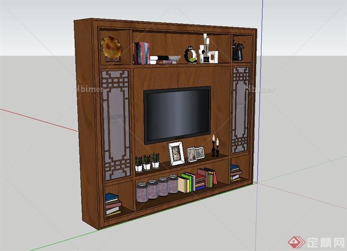 现代中式木质电视柜设计su模型