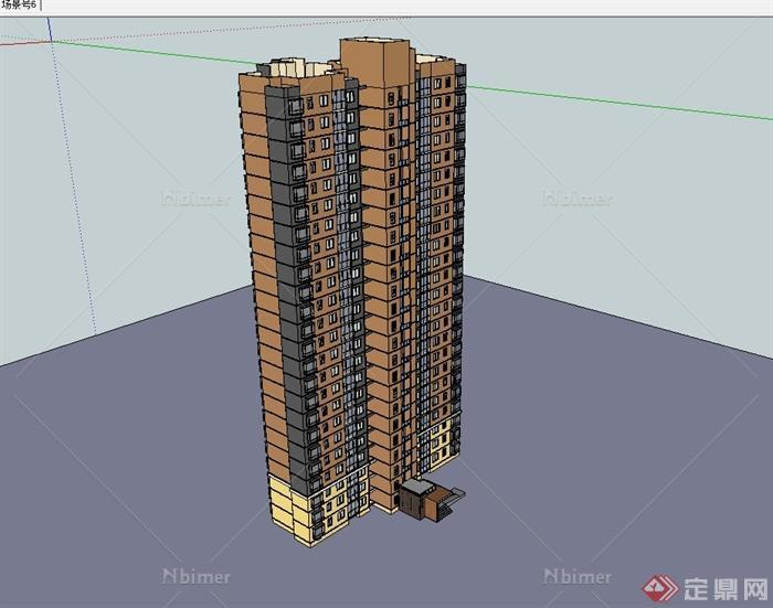 现代风格详细高层居住楼建筑设计su模型[原创]