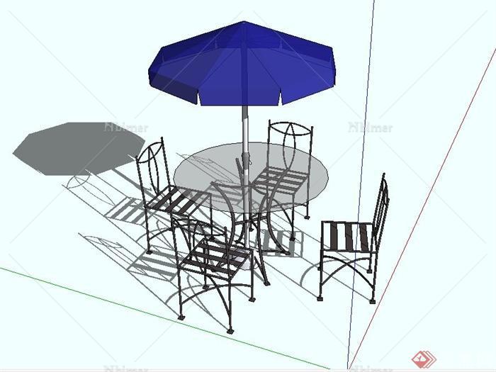 某现代伞玻璃桌椅子组合设计su模型