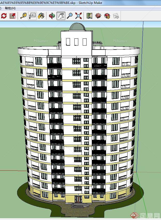 某椭圆柱造型住宅楼建筑设计SU模型