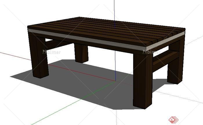 某现代中式矩形木制桌子SU模型