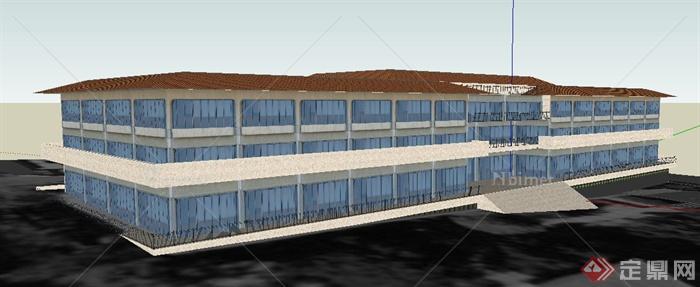 某地现代风格3层办公楼建筑设计SU模型