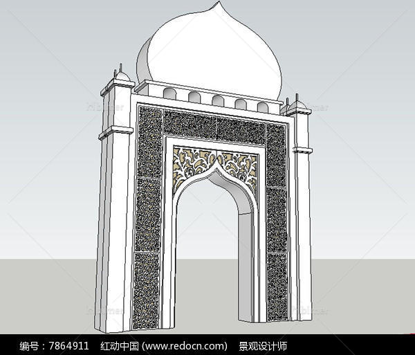 伊斯兰柱廊景观草图大师SKP模型