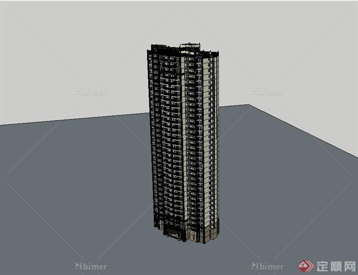 新古典风格详细精致高层住宅建筑楼设计su模型[原
