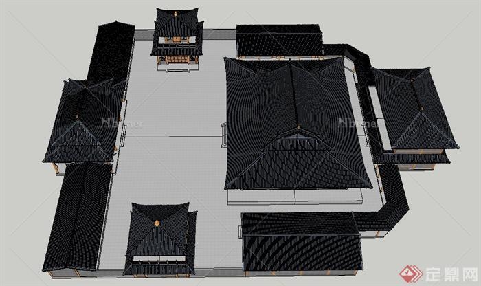 古典中式寺庙建筑设计SU模型