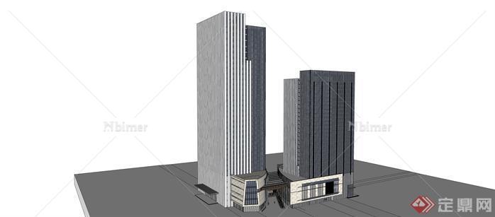 2栋现代高层办公楼建筑设计sketchup模型[原创]