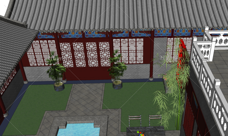 中式风格会所庭院SketchUp 模型