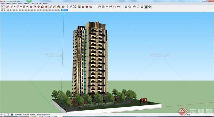 某现代风格小高层住宅建筑SU模型2