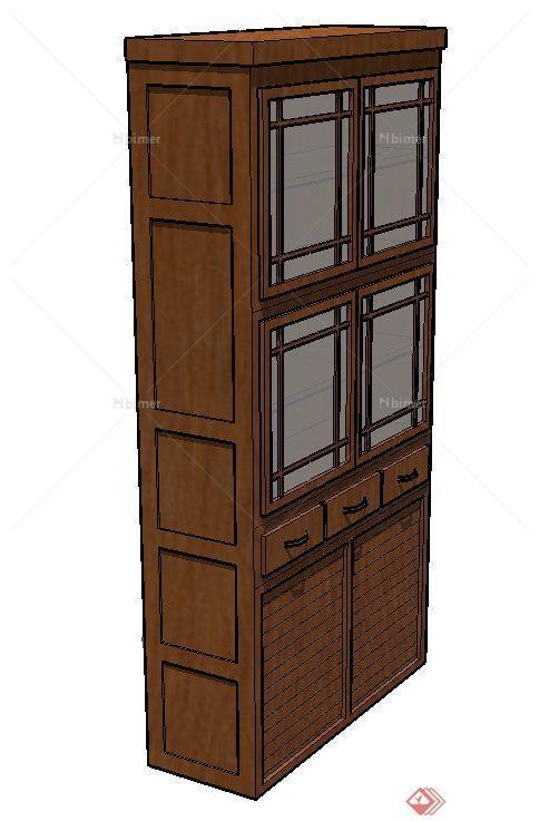 室内木质双开门衣柜设计SU模型