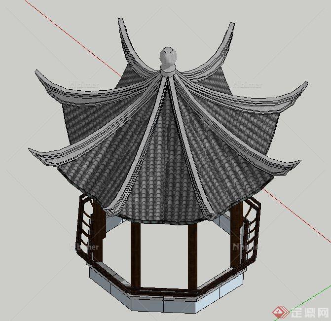 园林景观古典中式八角亭设计SU模型