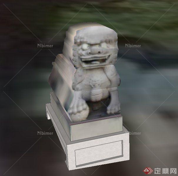 古典中式两个大门石狮子雕塑设计SU模型[原创]
