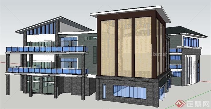 现代中式风格历史文化馆建筑设计su模型