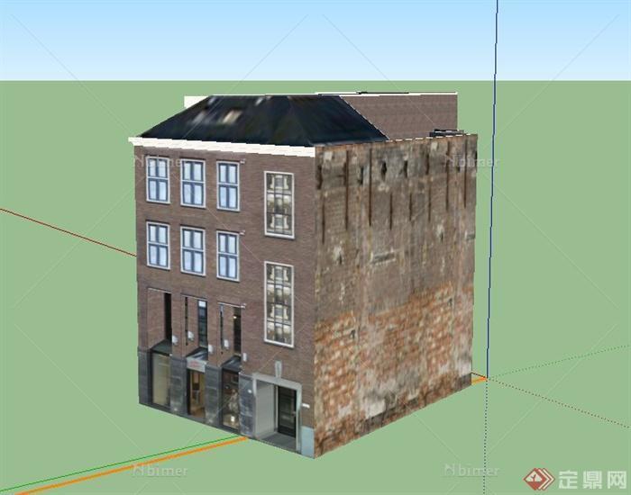 某欧式四层商住房建筑设计SU模型