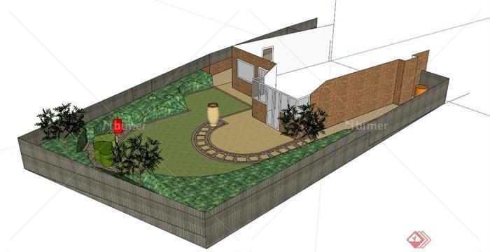 某现代一层住宅庭院景观设计SU模型