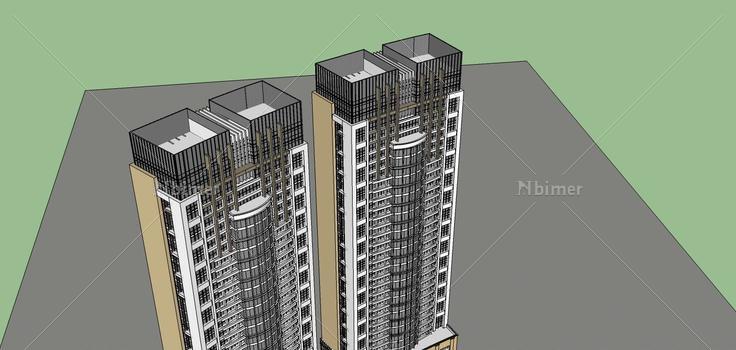 现代高层住宅楼(77077)su模型下载