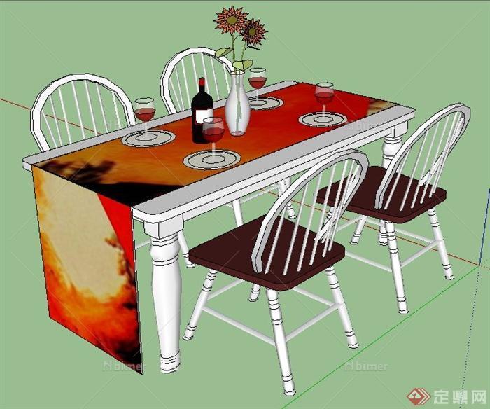 室内装饰四人座餐桌椅su模型