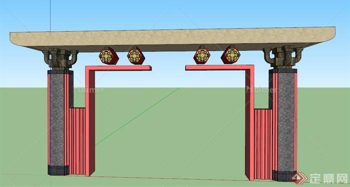 中式风格某入口大门设计su模型