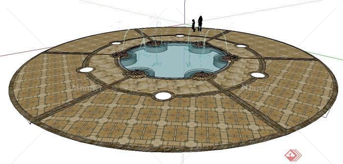 现代简约圆形喷泉水池su模型