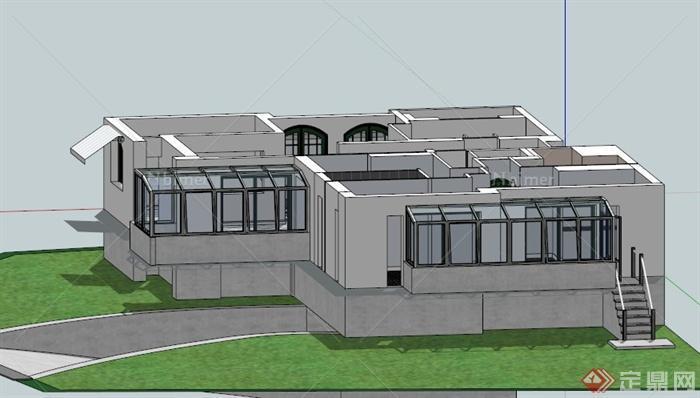 现代某一层带地下车库住宅建筑设计SU模型