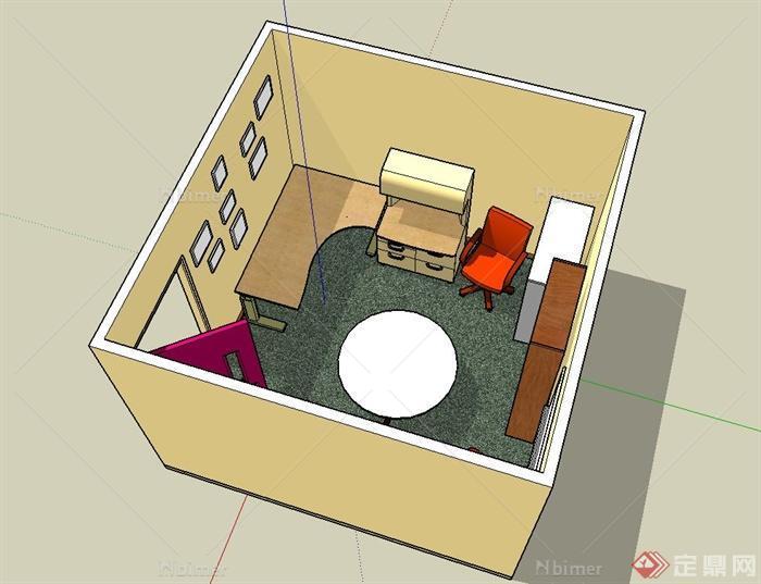 某现代室内完整的小办公室设计su模型[原创]