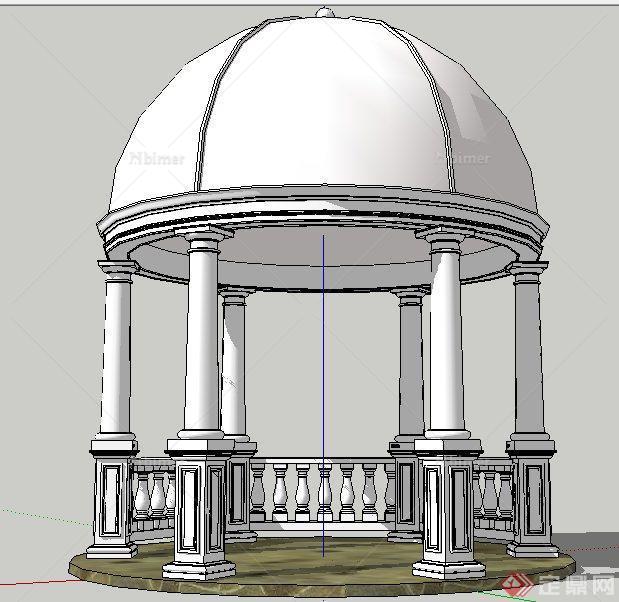 欧式风格圆顶亭凉亭su模型
