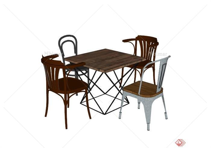 现代loft咖啡桌桌椅组合SU模型