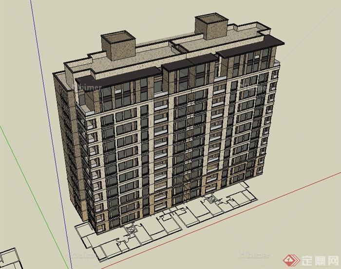 某新古典风格详细多层居住建筑楼设计SU模型[原创