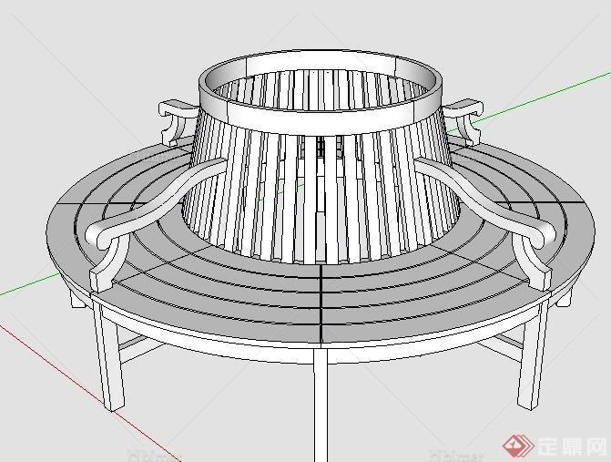 某园林景观圆形园椅su模型