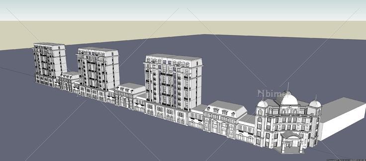 临街欧式商业建筑规划设计方案su模型
