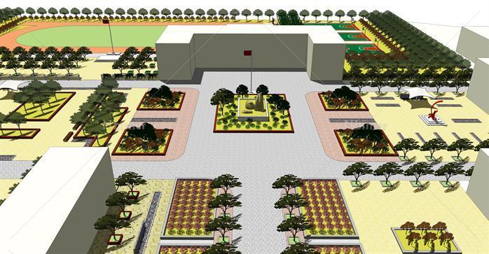 某现代风格校园景观规划方案设计SU模型（含效果