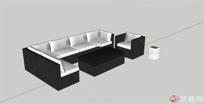 现代藤制沙发组合SU模型