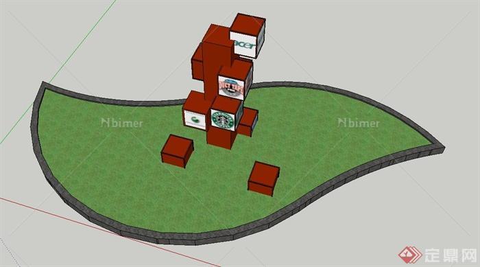 园林景观节点组合标志小品设计SU模型