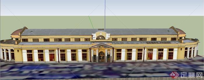 某单层椭圆形火车站建筑设计SU模型