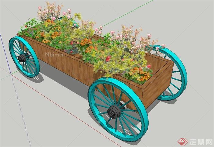 园林景观节点木质花车种植池设计SU模型