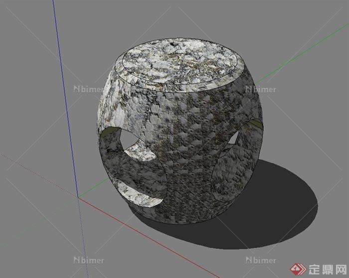 现代风格户外石坐凳设计su模型[原创]