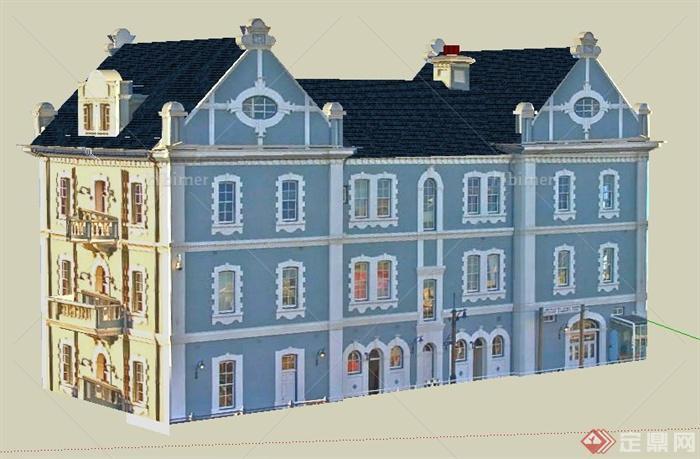 欧式风格三层住宅楼建筑设计su模型