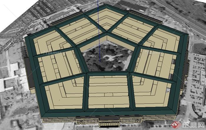 现代多层多边形布局办公建筑设计su模型