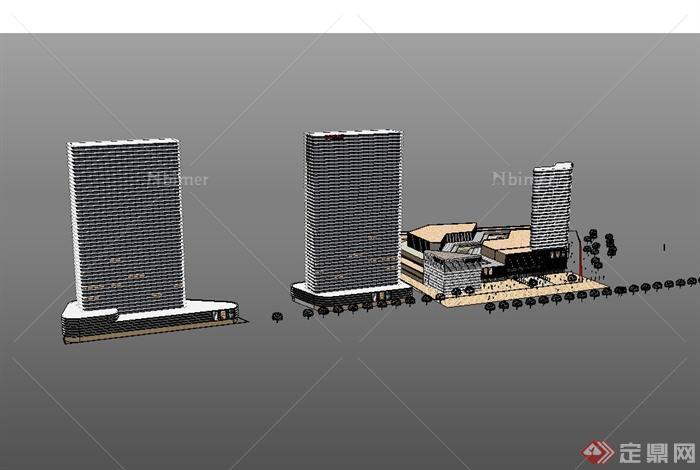 某现代风格详细商业办公建筑大楼设计SU模型[原创