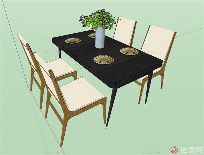 简欧四人餐桌椅设计SU模型