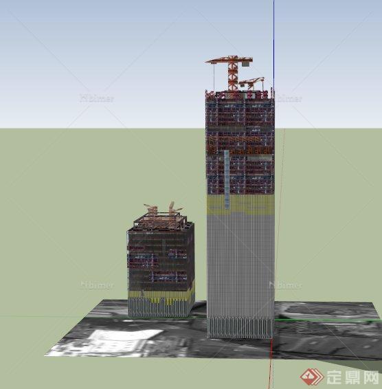 现代两栋办公大楼建筑设计SU模型