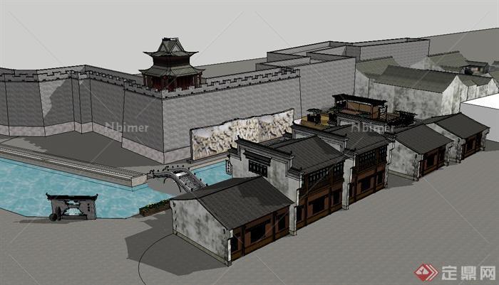 中国古典中式风格古镇商业楼建筑su模型[原创]