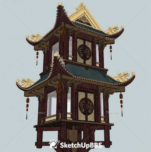 很细致的中国古建SketchUp模型提供下载分享带截