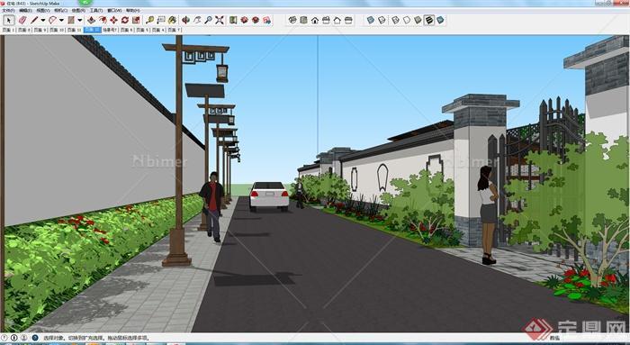 现代中式风格联排窑洞住宅含庭院建筑设计SU模型