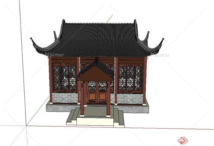 某古典中式单层茶室建筑设计SU模型