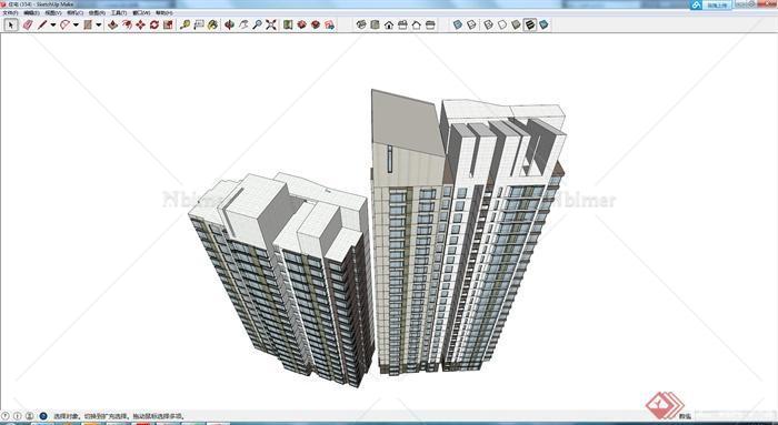 两栋现代高层住宅楼建筑设计SU模型